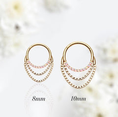 16G Gold Multicolor Gems Dangling Chains Seamless Septum Clicker Ring