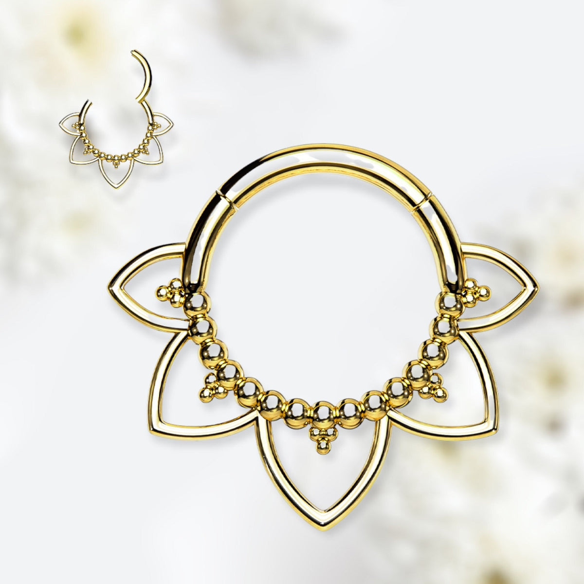 16G Gold Plain Lotus Hinged Seamless Septum Clicker Hoop.