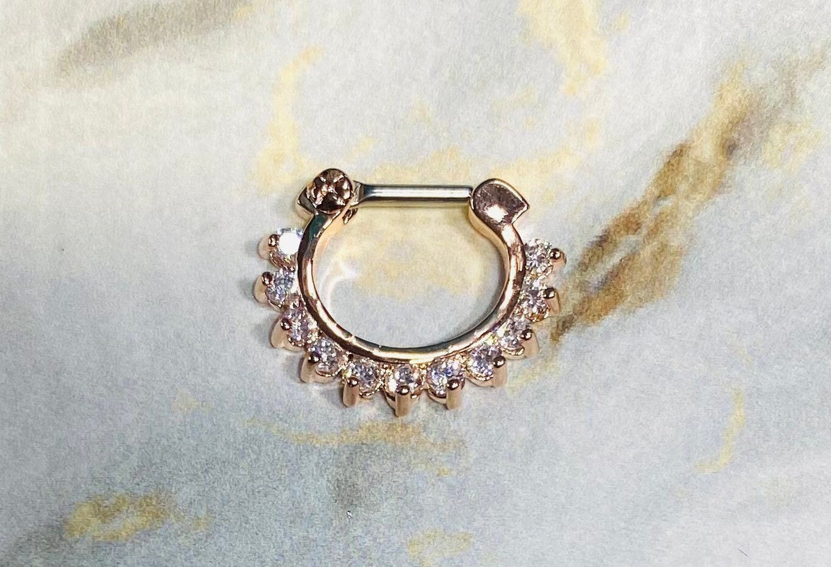 16G Rose Gold Single Line Pronged Septum Clicker. Septum Ring. Septum Piercing. Septum Jewelry.