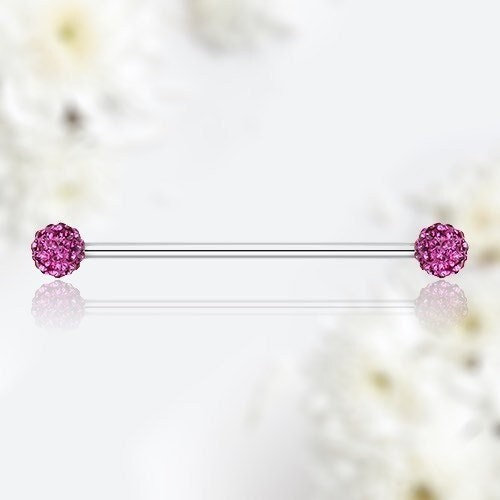 14G Industrial Barbell with Sparkling Hot Pink Cluster Stones