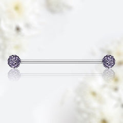 14G Industrial Barbell with Sparkling Purple Cluster Stones. Industrial Piercing. Industrial Barbell.