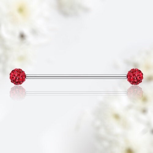 14G Industrial Barbell with Sparkling Red Cluster Stones. Industrial Piercing. Industrial Barbell.