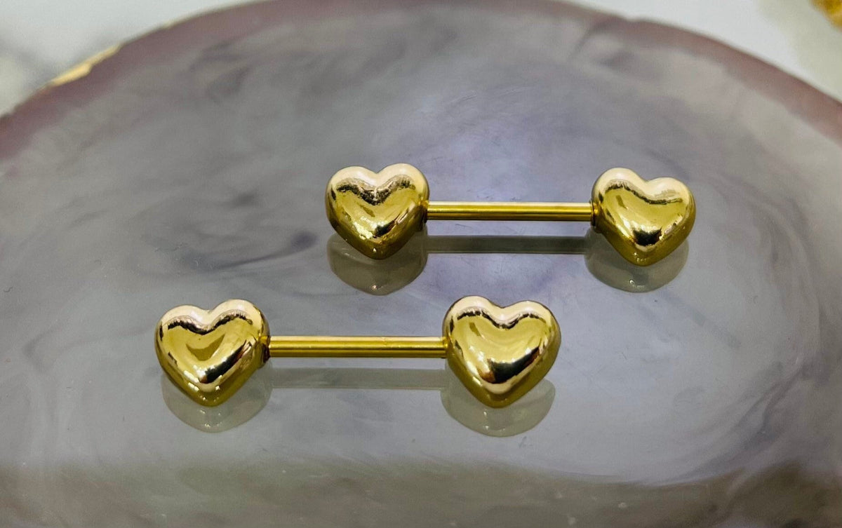 A set of Plain Gold Classic Heart Shape Nipple Barbell