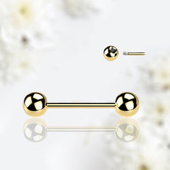 Pair of 14G Externally Threaded Implant Grade Titanium Plain Gold 12mm & 16mmNipple Barbells. Nipple Rings. Nipple Jewelry. Nipple Piercing