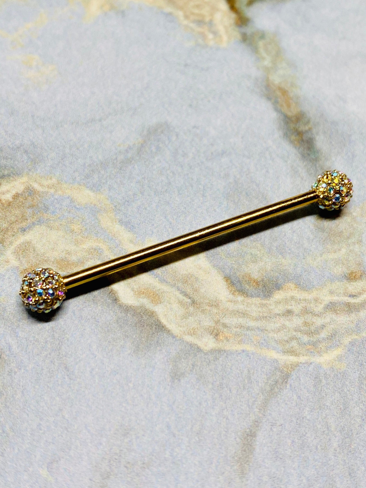 14G Pave Diamond Cluster Industrial Barbell. Industrial Piercing. Industrial Bar.