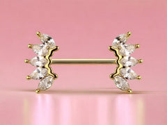 14G Gold Sparkling Marquise Crystals Ends Nipple Barbells. Nipple Rings. Nipple Piercings. Nipple Jewelry. Body Jewelry.