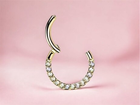 Dainty Titanium Gold Minimalist White Opal Hinged Septum Jewelry Clicker Nose Ring