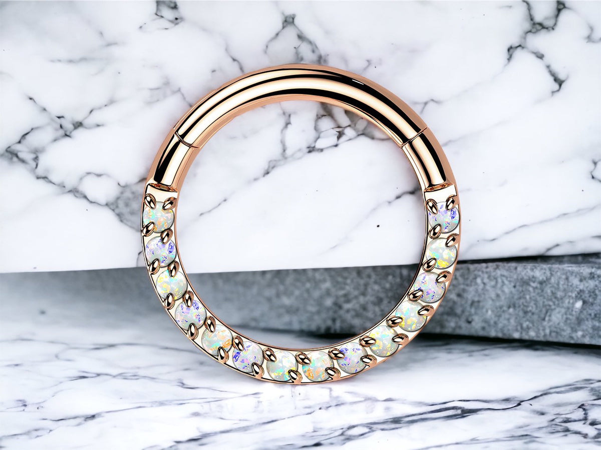 Dainty Titanium Rose Gold Minimalist White Opal Hinged Septum Jewelry Clicker Nose Ring