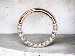 Dainty Titanium Rose Gold Minimalist White Opal Hinged Septum Jewelry Clicker Nose Ring