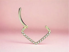 Dainty Titanium Gold Clear Stone Wide Minimalist Hinged Septum Jewelry Clicker Ring