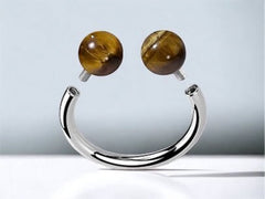 Silver Horseshoe Precious Stone Tiger Eye Stone Ends Hoop Ring for Septum Catilage Lip Tragus Hoop Ring Jewelry