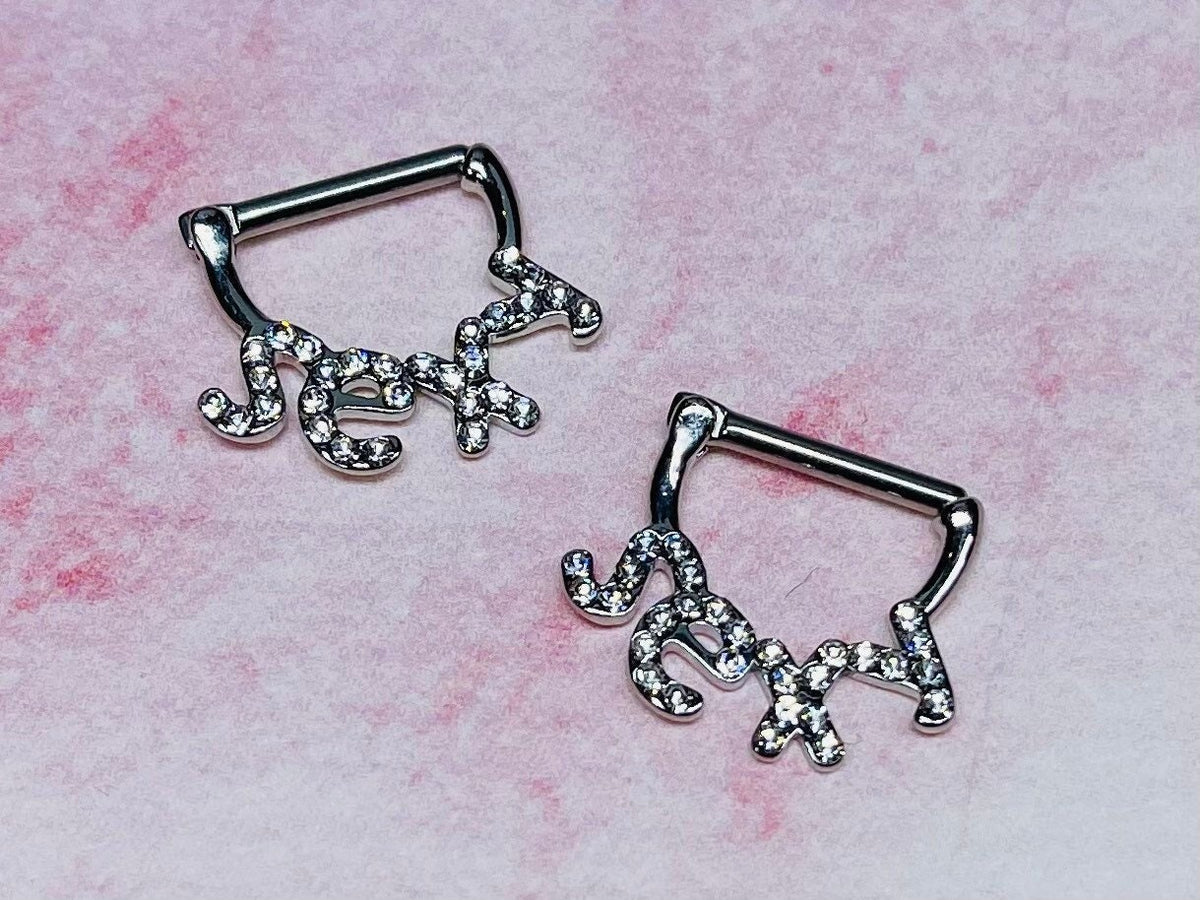 Pair of 14G Sparkling Stones silver SEXY Nipple Clickers. Nipple Rings. Nipple Piercing. Nipple Clickers. Nipple Barbells. Nipple Jewelry.