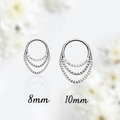 16G Silver Clear Gems Dangling Chains Seamless Septum Clicker Ring