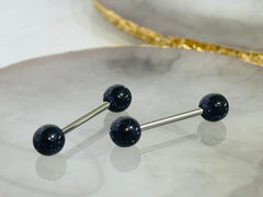 Pair of 14G Black Glitter Ball Ends Nipple Barbell