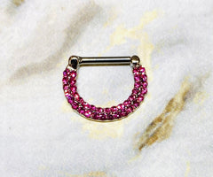 16G Double Line Pink Stones 12MM Hinged Septum Clicker Ring. Septum Piercing. Septum Jewelry. Septum Ring.