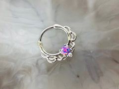 16G Single Purple Opal Center Lacey Septum Clicker Ring