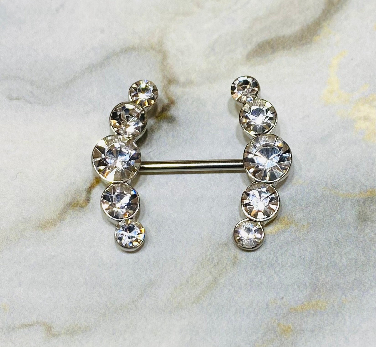 14G Sparkling Clear Round Crystal Ends Nipple Barbells. Nipple Piercings. Nipple Rings. Nipple Jewelry