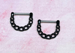 Pair of 14G Black Linked Chain Style Nipple Clickers. Nipple Rings. Nipple Piercing. Nipple Barbells. Nipple Jewelry. Body Jewelry.