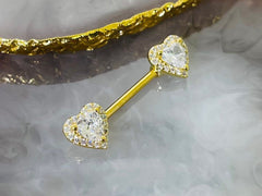 Pair of 14G Dainty Heart Nipple Barbell. Nipple Rings. Nipple Piercing. Nipple Jewelry.