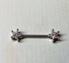 A set of Classic Star Clear Stone Nipple Barbell Ring. Nipple Jewelry. Nipple Piercings.