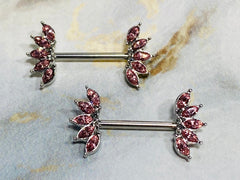 14G Sparkling Pink Marquise Crystals Ends Nipple Barbells. Nipple Rings. Nipple Piercings. Nipple Jewelry.