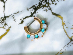 Rose Gold Prong White Opal Gems Septum Clicker Ring