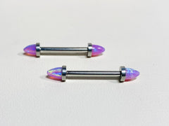 14G Internally Threaded Silver Pink Opal Nipple Barbells. Nipple Piercings. Nipple Rings. Nipple Jewelry