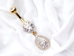 Dainty Gold Teardrop Dangling Belly Button Ring. Fancy Belly Ring