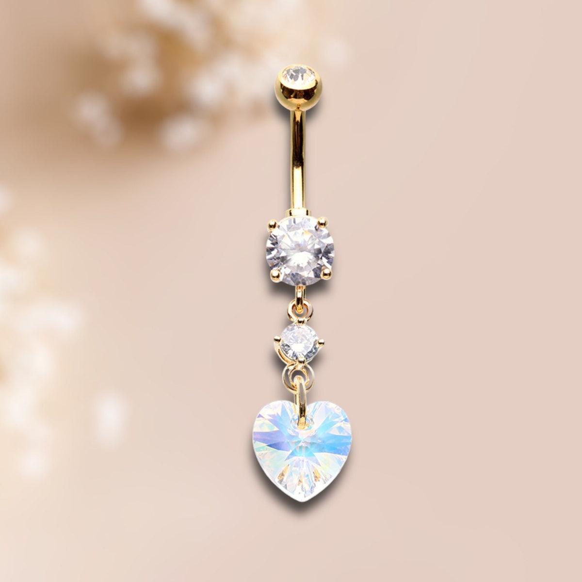 Dainty Gold Heart Dangling Belly Button Ring. Fancy Belly Ring