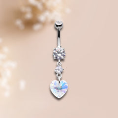 Dainty Silver Heart Dangling Belly Button Ring. Fancy Belly Ring.