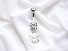 Dainty Silver Fresh Water Cultured Pearls Dangling Belly Button Ring