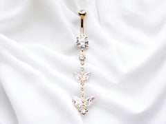 14G Gold Dainty Leaf Dangling Belly Button Ring