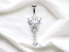 14G Silver Dainty Butterfly Dangling Belly Button Ring