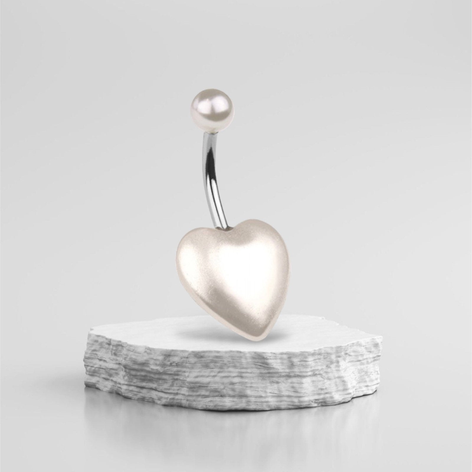 Dainty Cream Pearl Heart Belly Button Ring • Simple Belly Ring • Dainty Belly Ring • Pearl Belly Ring • Belly Button Ring