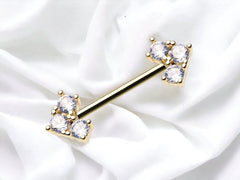 Pair of 14G Gold Elegant Sparkling Triple Gem Nipple Barbells. Nipple Rings. Nipple Piercing. Nipple Jewelry. Body Jewelry.