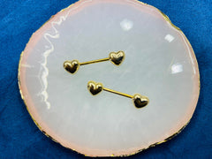 Set of Plain Gold Heart Nipple Jewelry Barbells, Nipple Piercings, Plain Nipple Jewelry