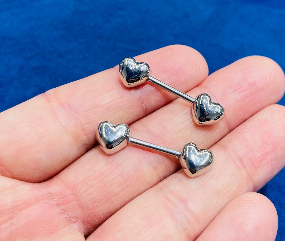 Set of Plain Silver Heart Nipple Jewelry Barbells, Nipple Piercings, Plain Nipple Jewelry