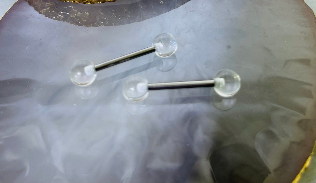 Pair of 14G Basic Solid Clear Nipple Barbell. Nipple Rings. Nipple Piercing. Nipple Jewelry