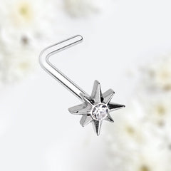 20G Silver Clear Gem Twinkle Star L Shape Nose Stud