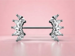 14G Sparkling Clear Marquise Crystals Ends Nipple Barbells. Nipple Rings. Nipple Piercings. Nipple Jewelry.