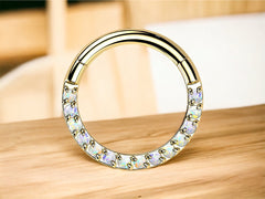 Dainty Titanium Gold Minimalist White Opal Hinged Septum Jewelry Clicker Nose Ring