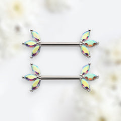 14G Silver Triple Multicolored Marquise Nipple Barbell. Nipple Rings. Nipple Jewelry. Nipple Piercing