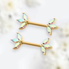 14G Gold Triple Multicolored Marquise Nipple Barbell. Nipple Rings. Nipple Jewelry. Nipple Piercing