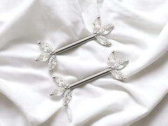 14G Silver Triple Marquise Gems Nipple Barbell. Nipple Rings. Nipple Jewelry. Nipple Piercing