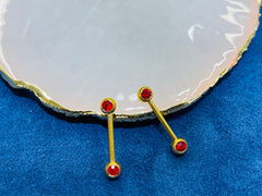 14G Gold Red Gems Nipple Jewelry Barbell. Nipple Piercing. Nipple Rings.