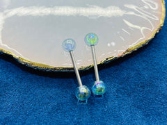 14G Blue Iridescent Clear Ball Ends Nipple Barbell. Nipple Jewelry. Nipple Piercing. Nipple Rings