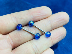 14G Dark Blue Iridescent Clear Ball Ends Nipple Barbell. Nipple Jewelry. Nipple Piercing. Nipple Rings