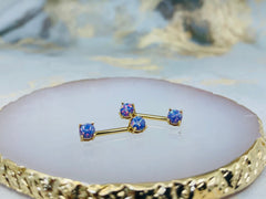 Pair of 14G Gold Purple Opal Prong Set Nipple Barbell. Nipple Rings. Nipple Piercing. Nipple Jewelry.