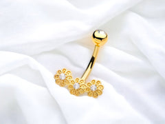 14G Gold Flower Cluster Minimal Belly Button Ring