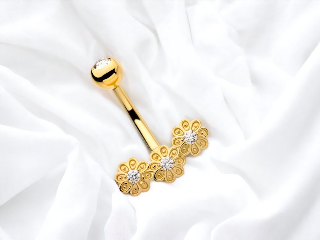 14G Gold Flower Cluster Minimal Belly Button Ring